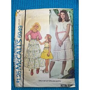 McCalls 5949 Sewing pattern girls peasant blouse peasant skirt midi maxi size 14